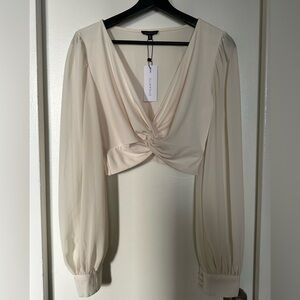Skatie Cream Twist-Front Long Sleeve Blouse